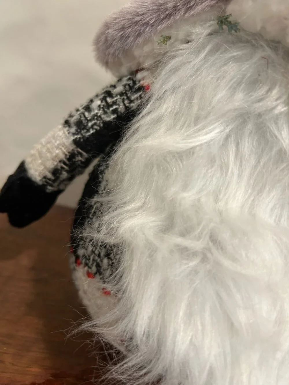 Christmas Holiday Winter Gnome with gray winter hat and wispy white beard